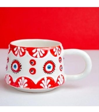 İlbay Çini Takı İlbay Seramik Kupa Mug Klasik Kırmızı Nazar