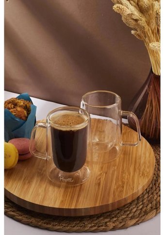 Senza 2 Adet Çift Cidarlı Cam Kulplu Latte Macchiato Bardağı