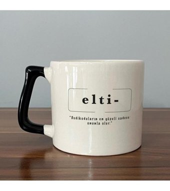 Mor Mürekkep Elti Baskılı Siyah Kulplu D Kupa