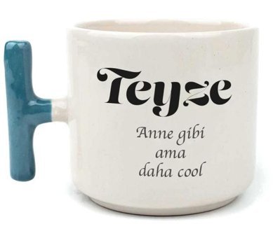 Mor Mürekkep Teyze Baskılı Mavi Kulplu T Kupa