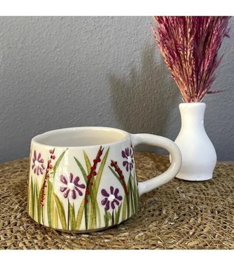 İlbay Çini Takı Klasik Seramik Kupa Mug Mor Papatya