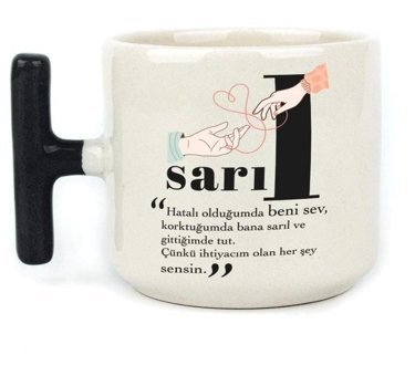 Mor Mürekkep Sarıl Baskılı Siyah Kulplu T Kupa