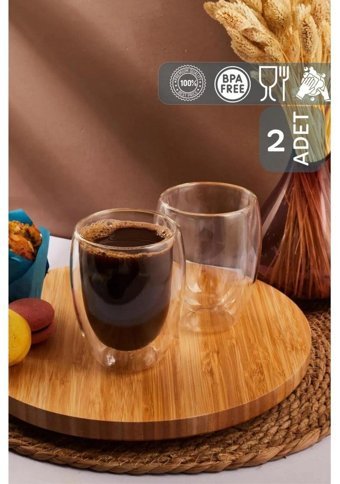 Senza 2 Adet Çift Cidarlı Cam Latte Americano Bardağı