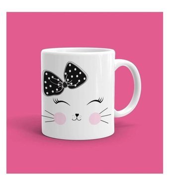Mini Maker Kids Papyonlu Kedi Kupa Bardak - Kişiye Özel