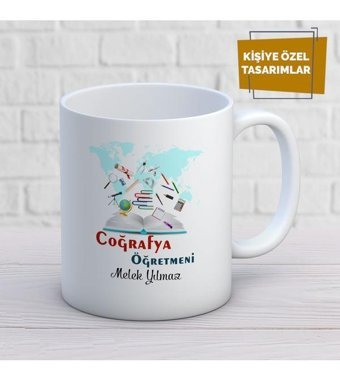 Mekstore Beyaz İsim Yazılı Coğrafya Öğretmeni Kupa
