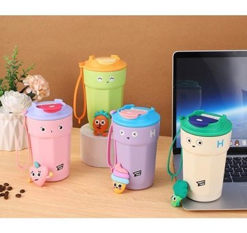 Luckystar 316 Paslanmaz Çelik Sekizgen Kahve Kupası-Beyaz