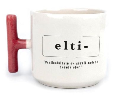 Mor Mürekkep Elti Baskılı Kırmızı Kulplu T Kupa