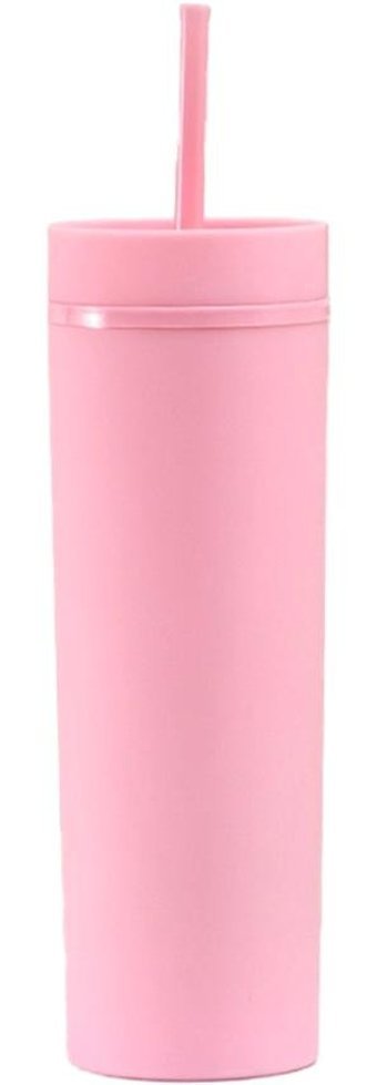 Luckystar Düz Renk 16Oz Çift Katlı Plastik Kupa - Pembe