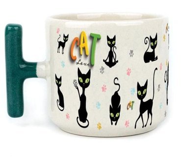 Mor Mürekkep Cat Love Baskılı Yeşil Kulplu T Kupa