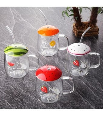 Çılgıntrend Cam Pipetli Kupa Kırmızı 420 ml