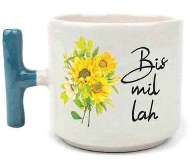 Mor Mürekkep Bismillah Baskılı Yeşil Kulplu T Kupa