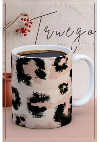 Truego Baskılı Kupa Bardak Seramik Mug - Leopar Desen