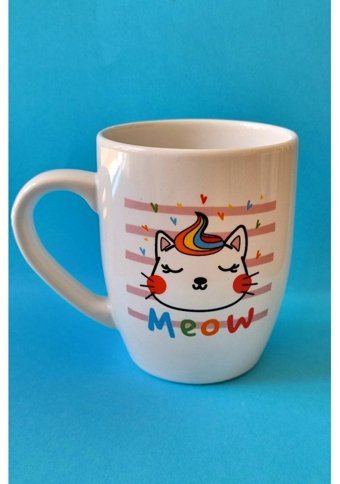 Trade Bazaar Meow Sevimli Kedi Baskılı Kupa Beyaz