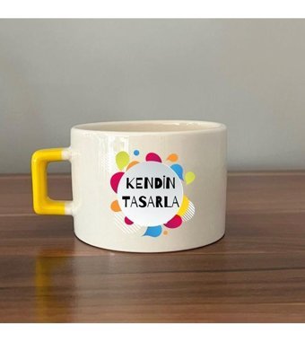 Mor Mürekkep Kendin Tasarla Sarı Kulplu Seramik C Kupa