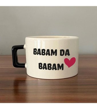 Mor Mürekkep Babam Da Babam Baskılı Siyah Kulplu C Fincan