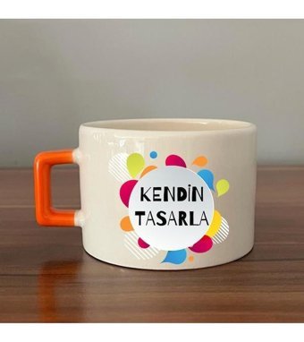 Mor Mürekkep Kendin Tasarla Turuncu Kulplu Seramik C Fincan
