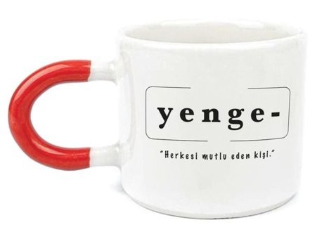 Mor Mürekkep Yenge Baskılı Kırmızı Kulplu U Kupa