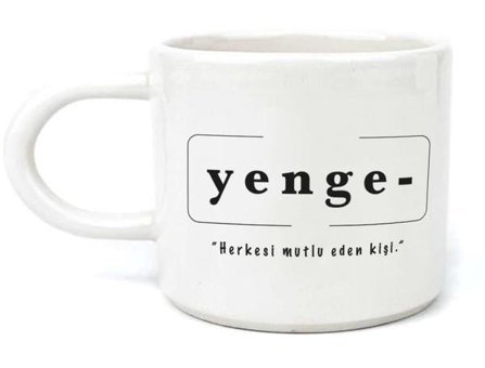 Mor Mürekkep Yenge Baskılı Beyaz Kulplu U Kupa
