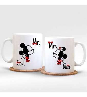 Bk Kişiye Özel İkili Mickey & Minnie Beyaz Kupa Bardak