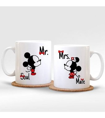 Bk Kişiye Özel İkili Mickey & Minnie Beyaz Kupa Bardak