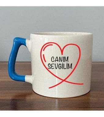Mor Mürekkep Canım Sevgilim Baskılı Mavi Kulplu D Kupa