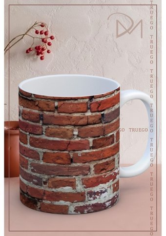 Truego Baskılı Kupa Bardak Seramik Mug - Tuğla Duvar
