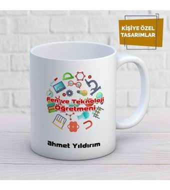 Mekstore Beyaz İsim Yazılı Fen Bilgisi Öğretmen Kupa