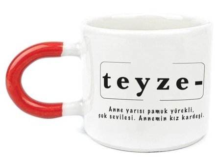 Mor Mürekkep Teyze Baskılı Kırmızı Kulplu U Kupa