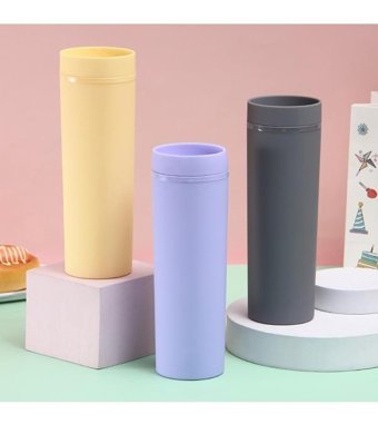 Luckystar Düz Renk 16Oz Çift Katlı Plastik Kupa - Mor
