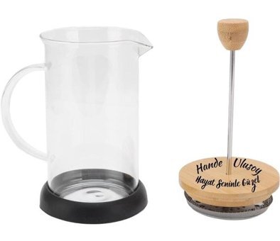 Çılgıntrend Kişiye Özel Bambu Kapaklı Cam French Press