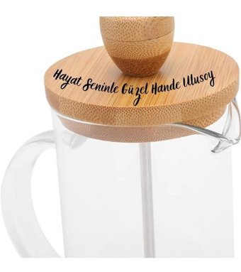 Çılgıntrend Kişiye Özel Bambu Kapaklı Cam French Press