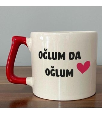 Mor Mürekkep Oğlum Da Oğlum Baskılı Kırmızı Kulplu D Kupa