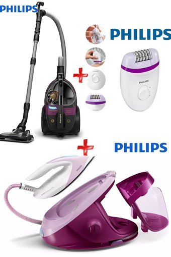 Philips Marathon Ultimate-Satinelle-PerfectCare Expert Plus 3'lü Elektronik Çeyiz Seti Mor
