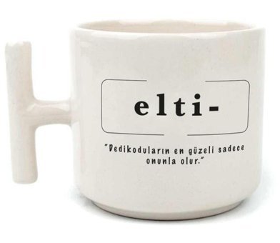 Mor Mürekkep Elti Baskılı Beyaz Kulplu T Kupa
