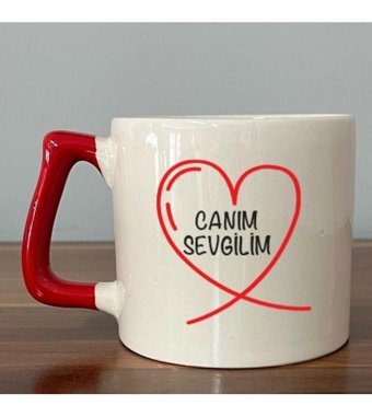 Mor Mürekkep Canım Sevgilim Baskılı Kırmızı Kulplu D Kupa