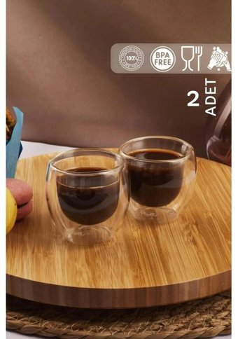 Senza 2 Adet Çift Cidarlı Cam Espresso Bardağı