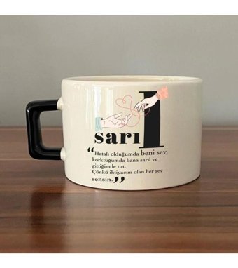 Mor Mürekkep Sarıl Baskılı Siyah Kulplu C Fincan