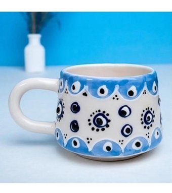 İlbay Çini Takı İlbay Seramik Kupa Mug Klasik Mavi Nazar