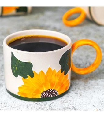 İlbay Çini Takı Silindir Seramik Kupa Mug Ayçiçeği