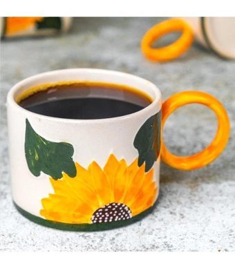 İlbay Çini Takı Silindir Seramik Kupa Mug Ayçiçeği