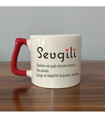 Mor Mürekkep Sevgili Baskılı Kırmızı Kulplu D Kupa