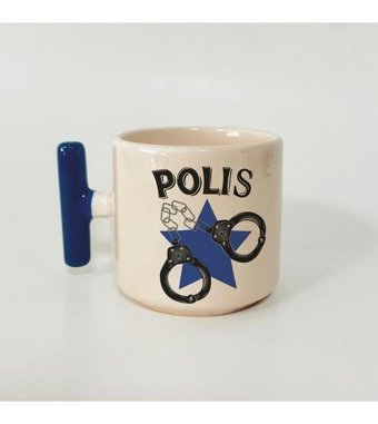 Mor Mürekkep Polis Kelpçe Baskılı Mavi Kulplu T Kupa
