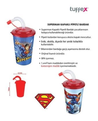 Tuffex Superman Kapaklı Pipetli Bardak
