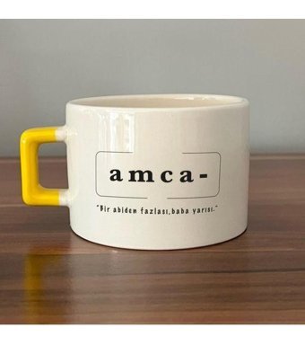 Mor Mürekkep Amca Baskılı Sarı Kulplu C Fincan