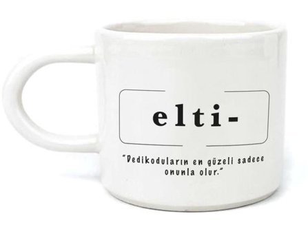 Mor Mürekkep Elti Baskılı Beyaz Kulplu U Kupa