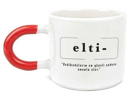Mor Mürekkep Elti Baskılı Kırmızı Kulplu U Kupa