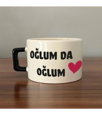 Mor Mürekkep Oğlum Da Oğlum Baskılı Siyah Kulplu C Fincan