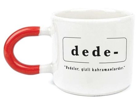 Mor Mürekkep Dede Baskılı Kırmızı Kulplu U Kupa