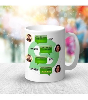 Bk Kişiye Özel Whatsapp Anne Mesajlı Beyaz Kupa Bardak - 1