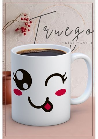Truego Baskılı Kupa Bardak Seramik Mug - Şımarık Emoji